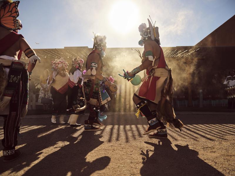 Zuni dancers perform at the Indian Pueblo Cultural Center courtyard.