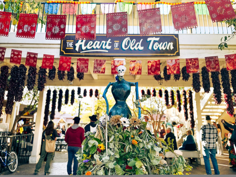 Plaza Don Luis in Old Town is decorated for Dia de los Muertos